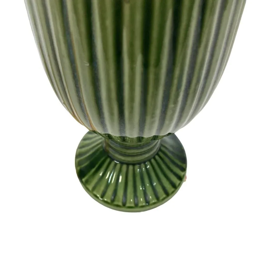Pottery  Footed Vase Goblet MCM Green Farm‎ Cottage Pedestal  7.5